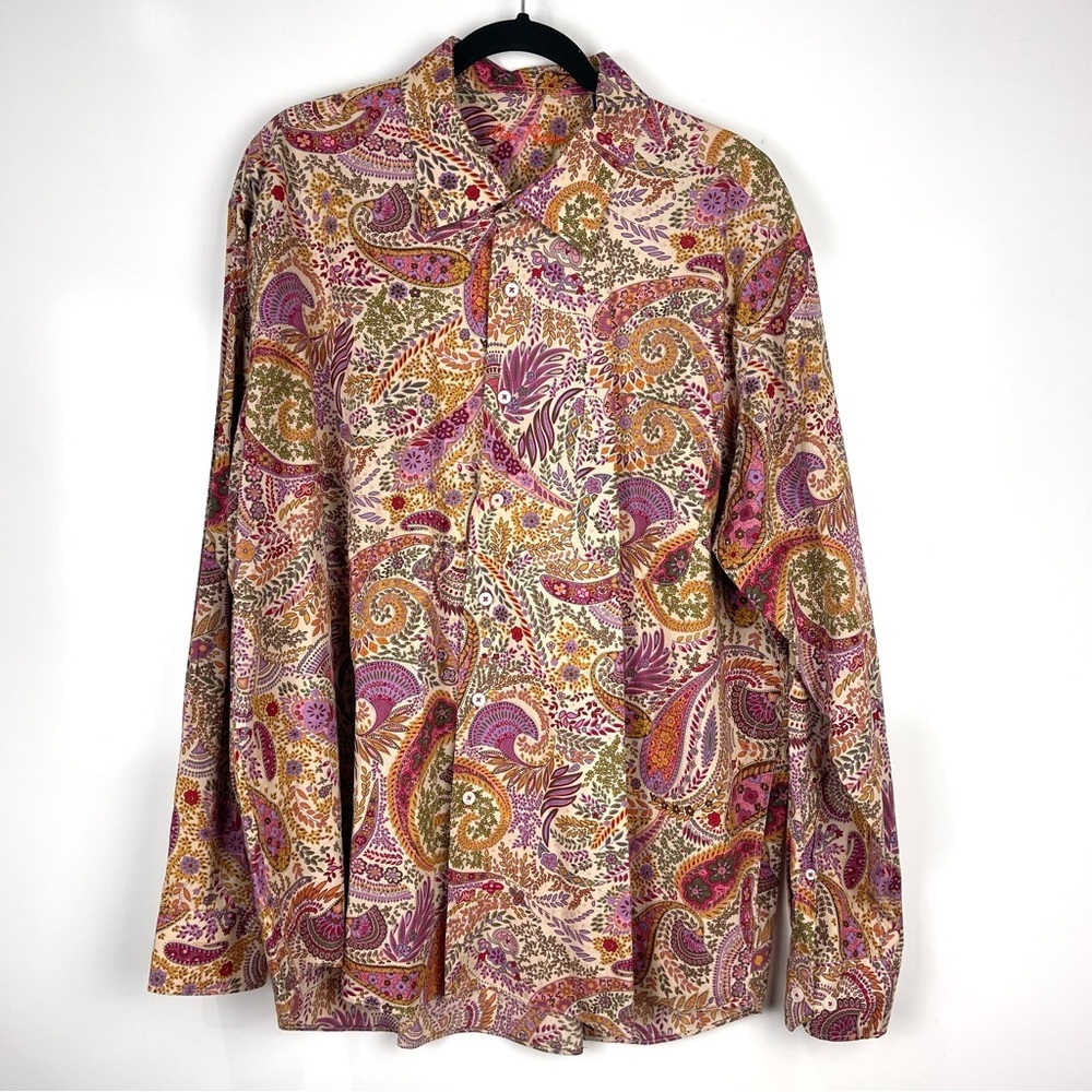 Alan Flusser Paisley Dress Shirt Men XXL Cotton Long Sleeve Button Down Casual